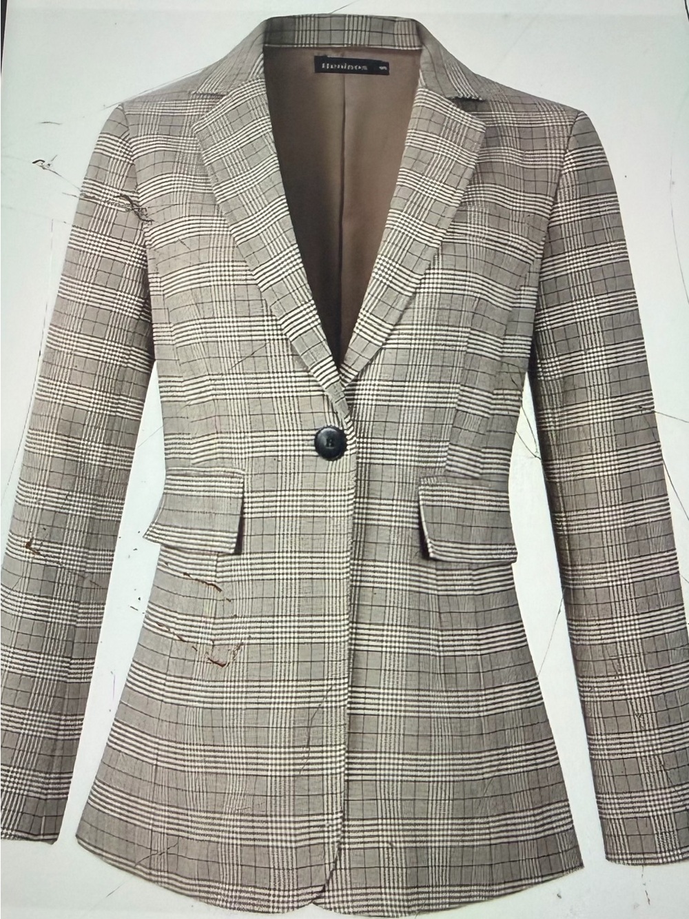 BENINO’S - “NWOT”Women’s Plaid Single-Button Blazer in Taupe/Beige